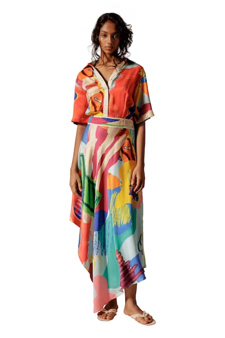 Advait_Multi Color Collared Island Print Shirt Dress_Online_at_Aza_Fashions