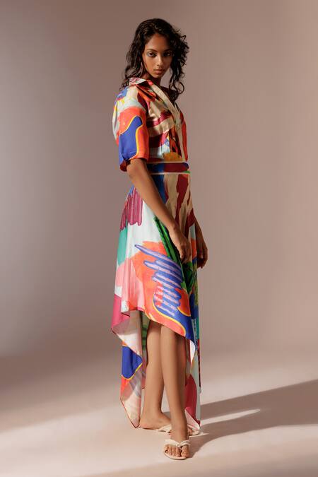 Shop_Advait_Multi Color Collared Island Print Shirt Dress_Online_at_Aza_Fashions