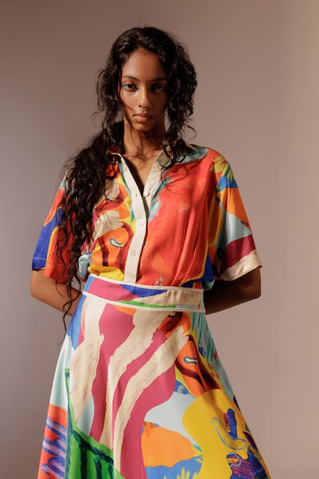 Advait_Multi Color Collared Island Print Shirt Dress_at_Aza_Fashions