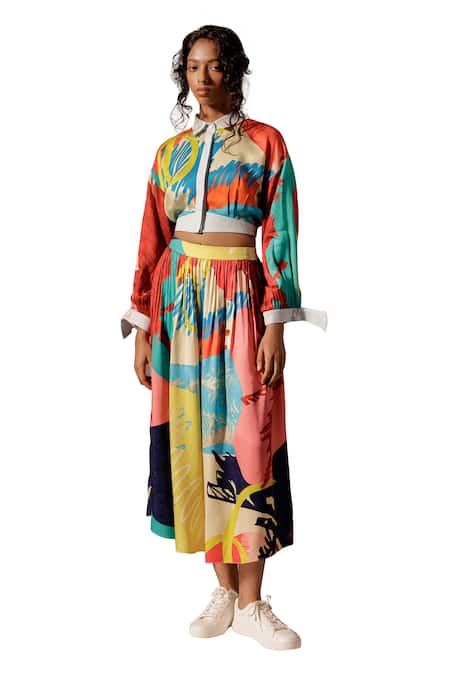 Advait_Multi Color Collared Juno Print Cropped Shirt _Online_at_Aza_Fashions