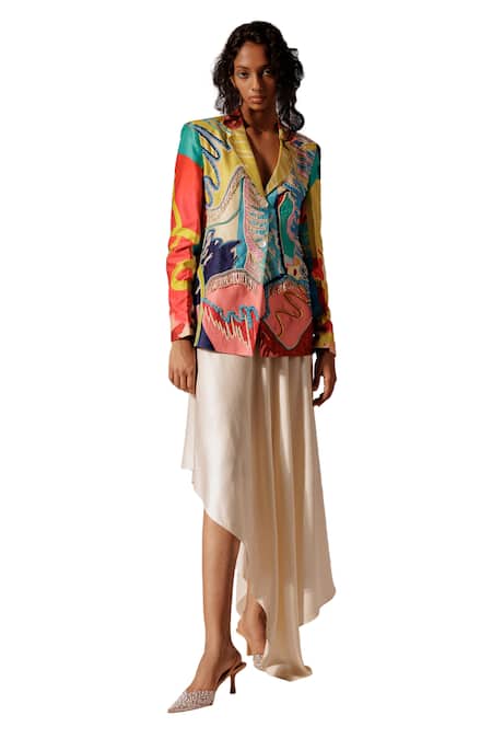 Buy_Advait_Multi Color Bamboo Beads, Embroidery Juno Blazer _Online_at_Aza_Fashions