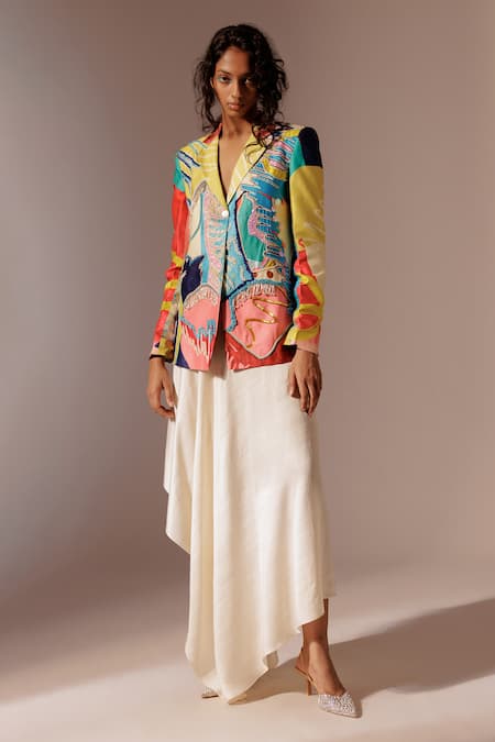 Advait_Multi Color Bamboo Beads, Embroidery Juno Blazer _at_Aza_Fashions
