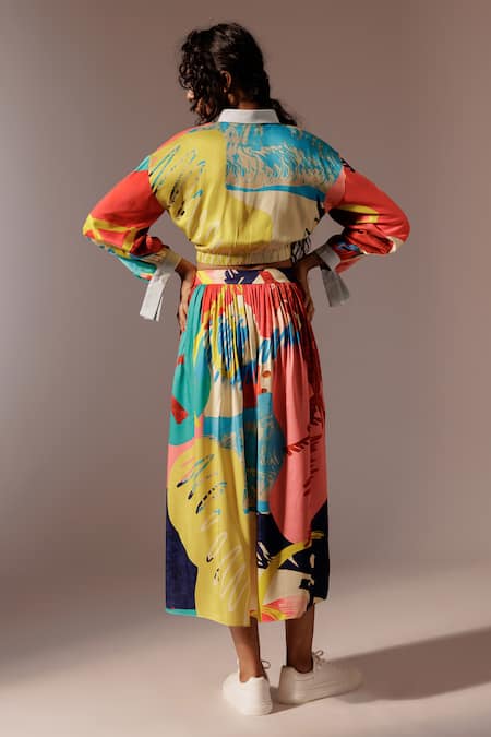 Shop_Advait_Multi Color Crepe Juno Gathered Skirt _at_Aza_Fashions