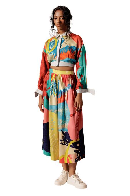Advait_Multi Color Crepe Juno Gathered Skirt _Online_at_Aza_Fashions