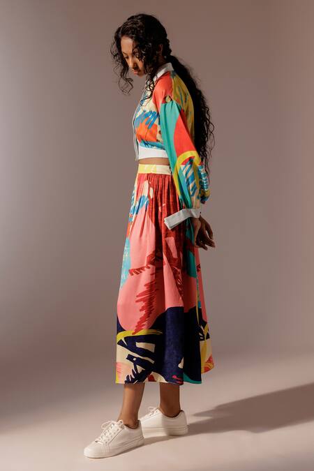 Shop_Advait_Multi Color Crepe Juno Gathered Skirt _Online_at_Aza_Fashions