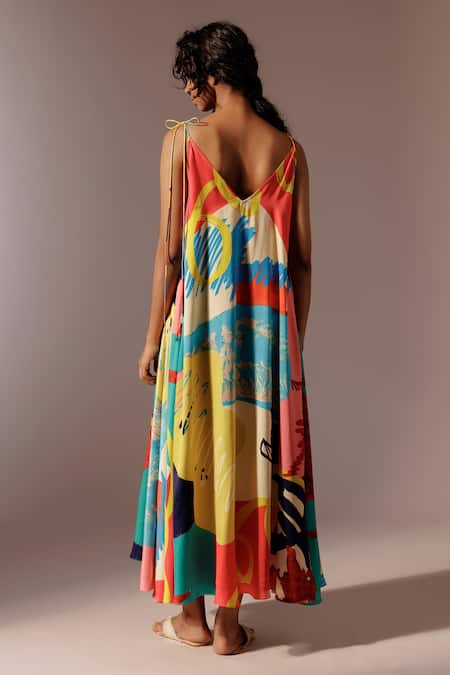 Shop_Advait_Multi Color Crepe V-neck Juno Print Maxi Dress _at_Aza_Fashions