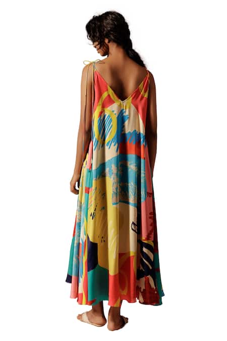 Buy_Advait_Multi Color Crepe V-neck Juno Print Maxi Dress _Online_at_Aza_Fashions