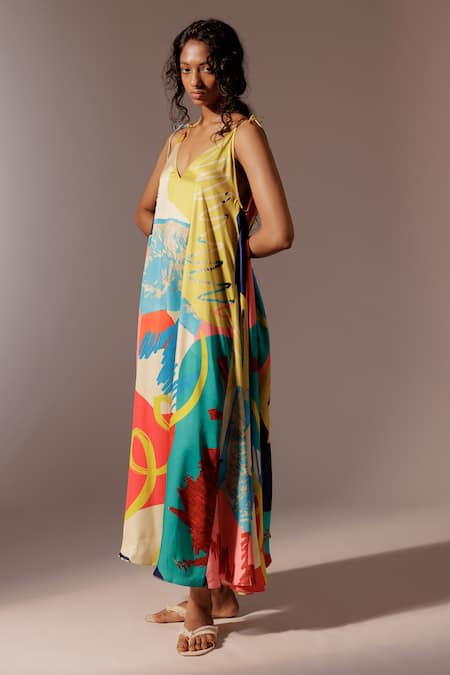Shop_Advait_Multi Color Crepe V-neck Juno Print Maxi Dress _Online_at_Aza_Fashions
