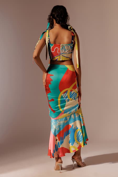 Shop_Advait_Multi Color Satin, Twill Juno Print Ruffled Skirt _at_Aza_Fashions