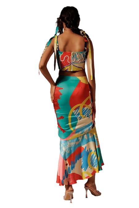 Buy_Advait_Multi Color Satin, Twill Juno Print Ruffled Skirt _Online_at_Aza_Fashions