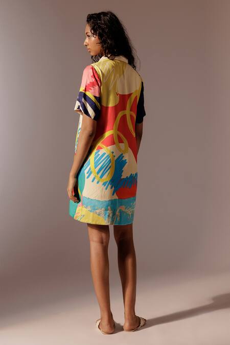 Shop_Advait_Multi Color Polo Collar Juno Print Shift Dress _at_Aza_Fashions