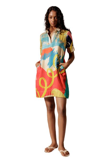 Shop_Advait_Multi Color Polo Collar Juno Print Shift Dress _Online_at_Aza_Fashions