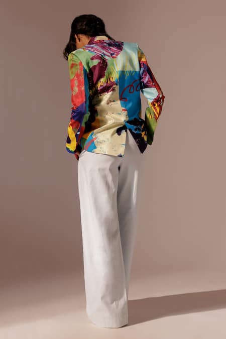 Shop_Advait_Blue Cotton Drill Plain Maia Overlap Trouser _at_Aza_Fashions