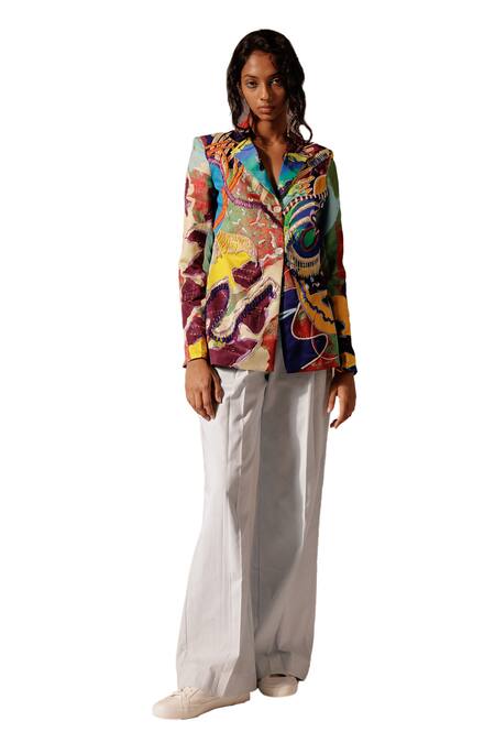 Advait_Blue Cotton Drill Plain Maia Overlap Trouser _Online_at_Aza_Fashions