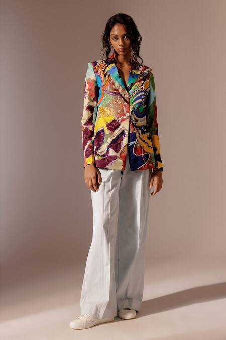 Shop_Advait_Blue Cotton Drill Plain Maia Overlap Trouser _Online_at_Aza_Fashions