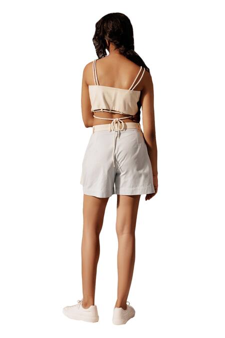 Buy_Advait_Blue Cotton Drill Plain Maia Patch Pocket Shorts_Online_at_Aza_Fashions