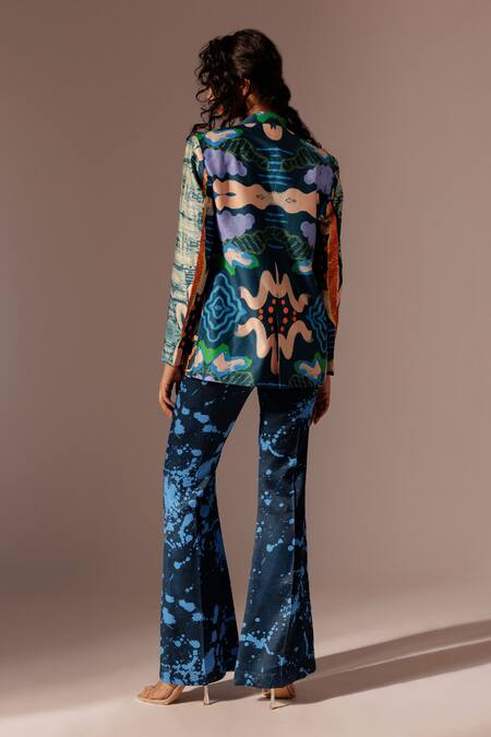 Shop_Advait_Multi Bemberg Satin Twill Print Splash Nysa Flared Trouser _at_Aza_Fashions