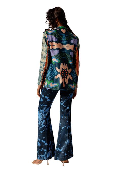 Advait_Multi Bemberg Satin Twill Print Splash Nysa Flared Trouser _Online_at_Aza_Fashions