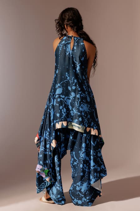Shop_Advait_Multi Bemberg Satin Twill Print Splash Round Nysa Handkerchief Tunic _at_Aza_Fashions