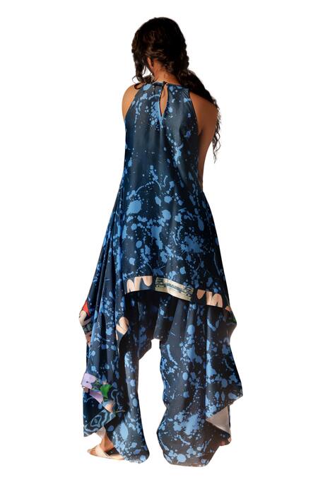 Buy_Advait_Multi Bemberg Satin Twill Print Splash Round Nysa Handkerchief Tunic _Online_at_Aza_Fashions
