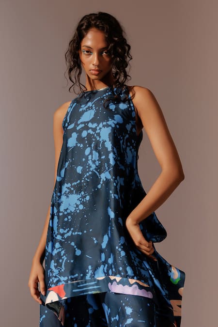 Shop_Advait_Multi Bemberg Satin Twill Print Splash Round Nysa Handkerchief Tunic _Online_at_Aza_Fashions