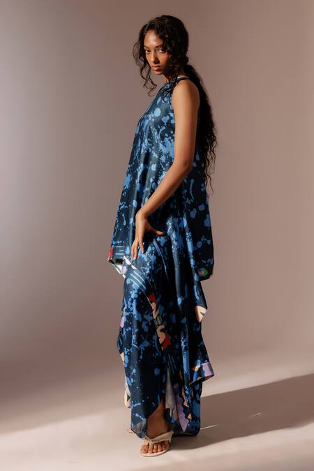 Buy_Advait_Multi Bemberg Satin Twill Print Splash Round Nysa Handkerchief Tunic 