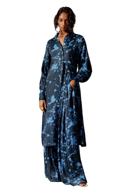 Buy_Advait_Multi Bemberg Satin Twill Print Splash Collared Nysa Long Tunic _Online_at_Aza_Fashions
