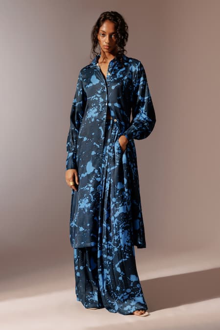 Advait_Multi Bemberg Satin Twill Print Splash Nysa Pleated Trouser _Online_at_Aza_Fashions