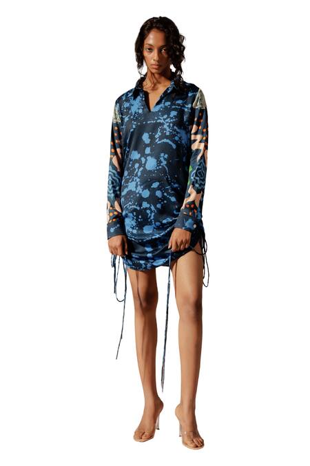 Buy_Advait_Multi Color Collared Ruched Print Dress_Online_at_Aza_Fashions