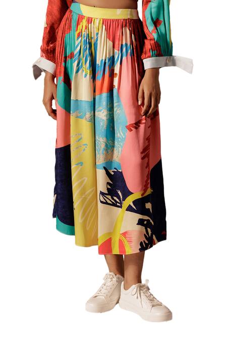 Advait_Multi Color Crepe Juno Gathered Skirt _at_Aza_Fashions