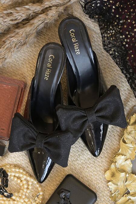 Coral Haze_Black Glitter Yaana Embellished Pointed-toe Heel Sandals_Online_at_Aza_Fashions