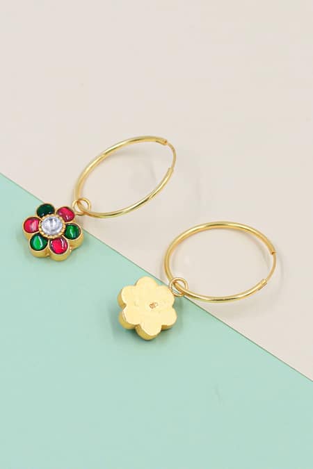 Sangeeta Boochra Multi Color Stones Floral Drop Embellished Hoops Online at Aza Fashions Sangeeta Boochra_Multi Color Stones Floral Drop Embellished Hoops _Online_at_Aza_Fashions