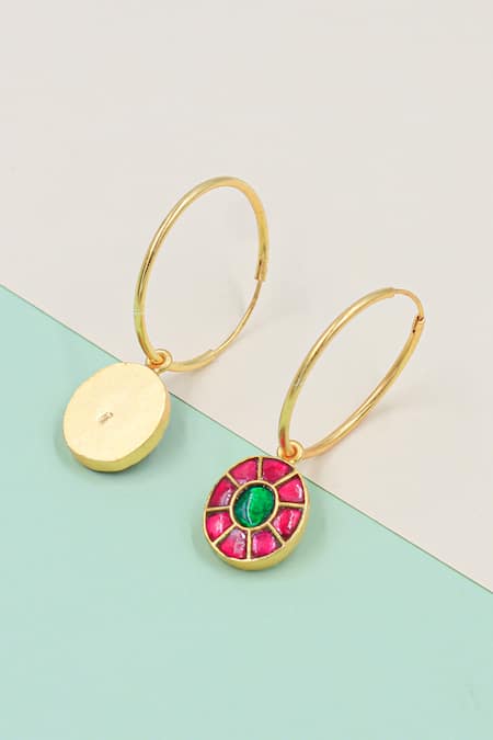 Sangeeta Boochra Red Stones Embellished Circular Drop Hoops Online at Aza Fashions Sangeeta Boochra_Red Stones Embellished Circular Drop Hoops _Online_at_Aza_Fashions