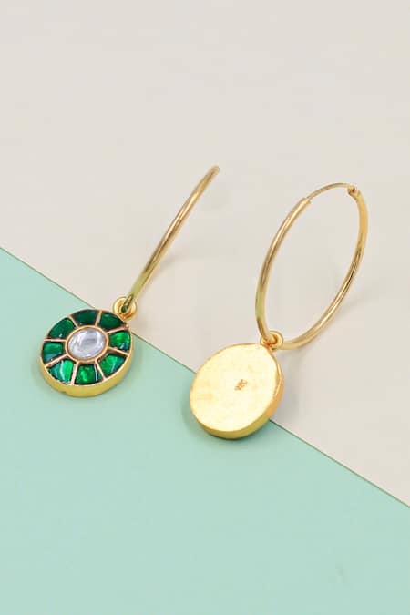 Sangeeta Boochra_Green Stones Embellished Circular Drop Hoops _Online_at_Aza_Fashions