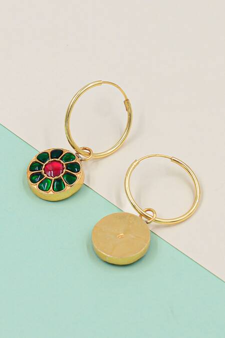 Sangeeta Boochra_Green Stones Embellished Circular Hoops _Online_at_Aza_Fashions