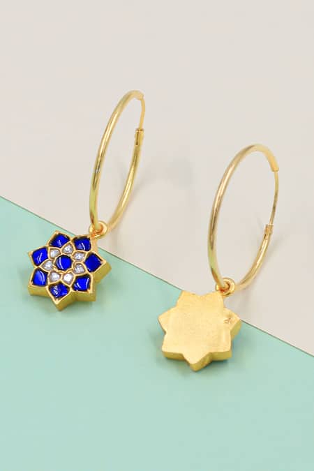 Sangeeta Boochra_Blue Stones Floral Drop Embellished Hoops _Online_at_Aza_Fashions