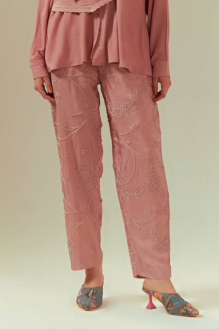 Buy Coeur Peach Double Georgette Zen Asymmetric Waistcoat Panel Shirt With Straight Pant Online at Aza Fashions Buy_Coeur_Peach Double Georgette Zen Asymmetric Waistcoat Panel Shirt With Straight Pant _Online_at_Aza_Fashions