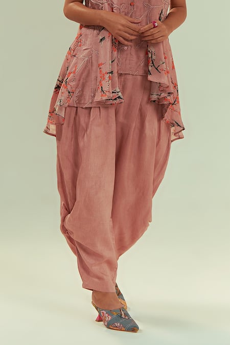Coeur Peach Bamboo, Silk, Mizu Blossom Print And Godet Tunic With Gelyu Harem Pant Online at Aza Fashions Coeur_Peach Bamboo, Silk, Mizu Blossom Print And Godet Tunic With Gelyu Harem Pant _Online_at_Aza_Fashions