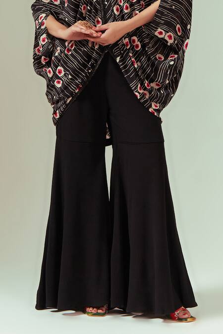 Buy Coeur Black Natural Crepe Print Sakura V Neck Blossom Cape Top With Sharara Pant Online at Aza Fashions Buy_Coeur_Black Natural Crepe Print Sakura V Neck Blossom Cape Top With Sharara Pant _Online_at_Aza_Fashions