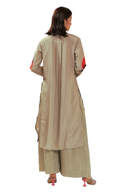 Coeur_Green Bamboo Silk Print Ikigai Yugen Tunic Top With Flared Pant  _Online_at_Aza_Fashions