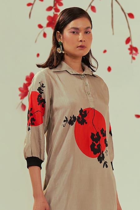 Coeur_Green Bamboo Silk Print Ikigai Yugen Bloom Tunic Top With Pant  _Online_at_Aza_Fashions