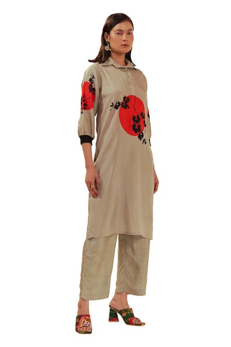 Shop_Coeur_Green Bamboo Silk Print Ikigai Yugen Bloom Tunic Top With Pant  _Online_at_Aza_Fashions