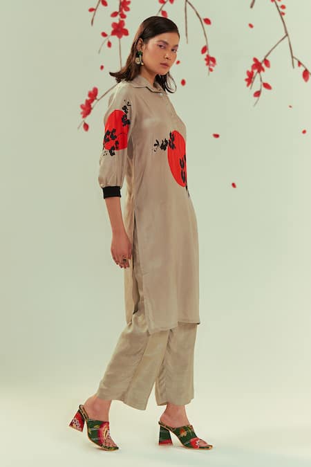 Coeur_Green Bamboo Silk Print Ikigai Yugen Bloom Tunic Top With Pant  _at_Aza_Fashions