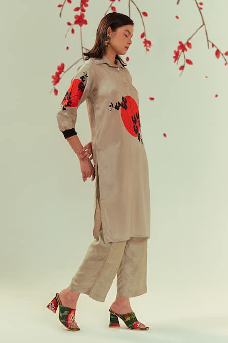 Buy_Coeur_Green Bamboo Silk Print Ikigai Yugen Bloom Tunic Top With Pant  