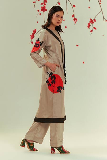 Buy Coeur Green Bamboo Silk Print Ikigai Boat Yugen Art Jacket Flared Pant Set Online at Aza Fashions Buy_Coeur_Green Bamboo Silk Print Ikigai Boat Yugen Art Jacket Flared Pant Set _Online_at_Aza_Fashions