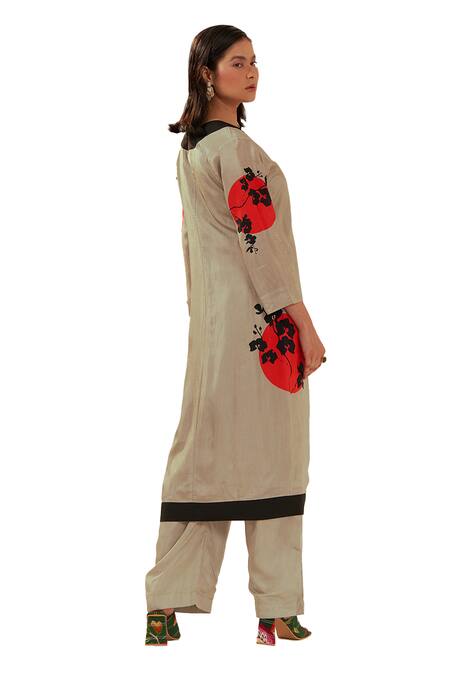 Shop Coeur Green Bamboo Silk Print Ikigai Boat Yugen Art Jacket Flared Pant Set Online at Aza Fashions Shop_Coeur_Green Bamboo Silk Print Ikigai Boat Yugen Art Jacket Flared Pant Set _Online_at_Aza_Fashions