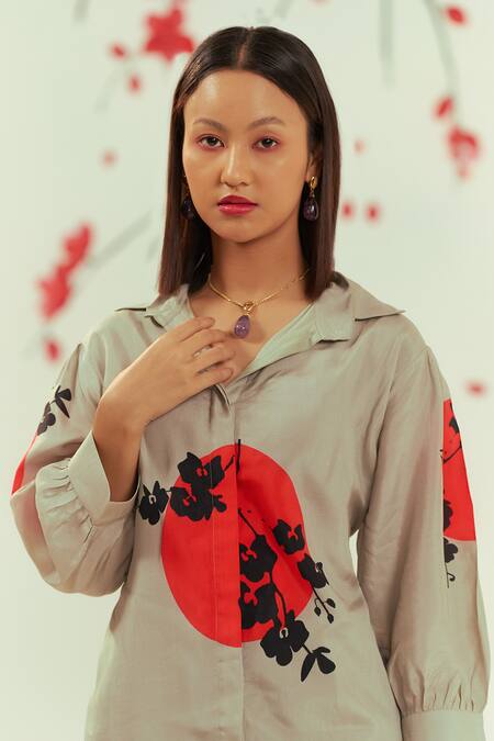 Buy Coeur Green Bamboo Silk Print Ikigai Spread Collar Shirt And Pant Set Online at Aza Fashions Buy_Coeur_Green Bamboo Silk Print Ikigai Spread Collar Shirt And Pant Set _Online_at_Aza_Fashions