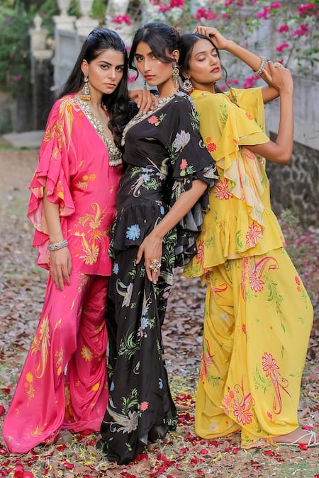 Buy Foram Patel Pink Linen, Crepe Embroidery, Beads V-neck Neckline Kurta Pant Set Online at Aza Fashions Buy_Foram Patel_Pink Linen, Crepe Embroidery, Beads V-neck Neckline Kurta Pant Set_Online_at_Aza_Fashions