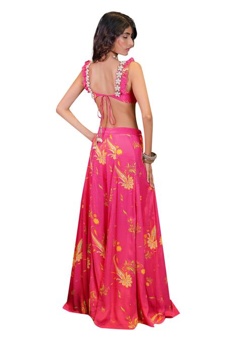 Buy Foram Patel Pink Crepe Beads Sweetheart Neck Floral Print Blouse And Sharara Set Buy_Foram Patel_Pink Crepe Beads Sweetheart Neck Floral Print Blouse And Sharara Set