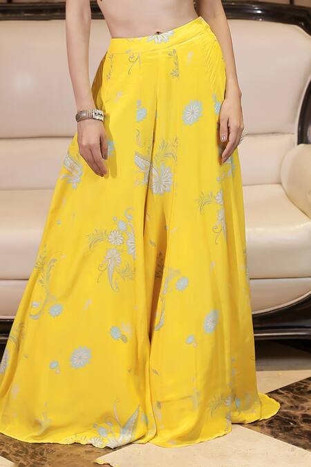 Foram Patel Yellow Crepe Embroidery Sweetheart Neck Floral Pattern Blouse And Sharara Set Online at Aza Fashions Foram Patel_Yellow Crepe Embroidery Sweetheart Neck Floral Pattern Blouse And Sharara Set_Online_at_Aza_Fashions